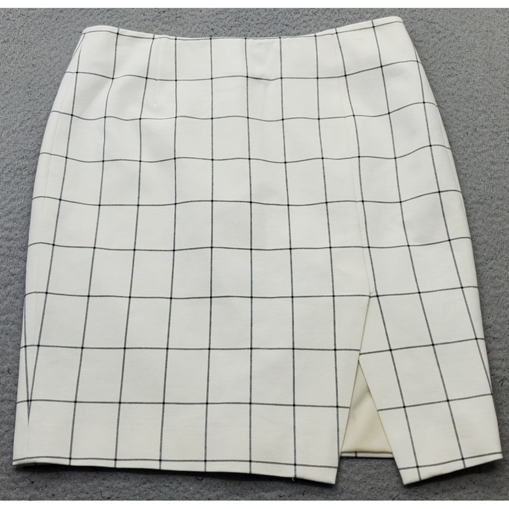 Banana Republic Pencil Skirt Womens 8 Multi Plaid Stretch Front Slit Zip Back